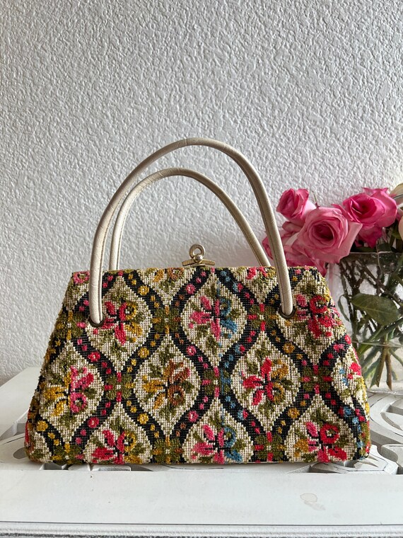 Vintage Tapestry Handbag | 1950's-60s | Floral Pur