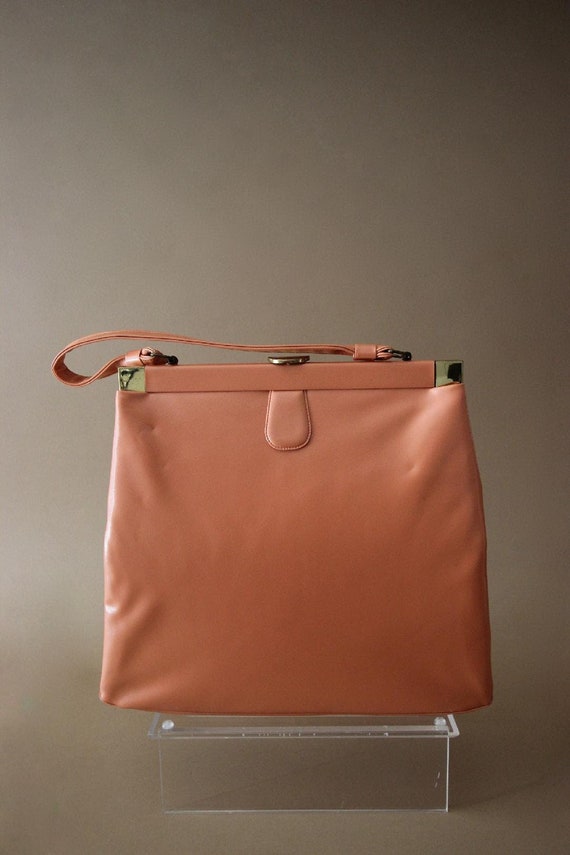 Vintage Peach Leather Handbag | Large Handbag | Ev