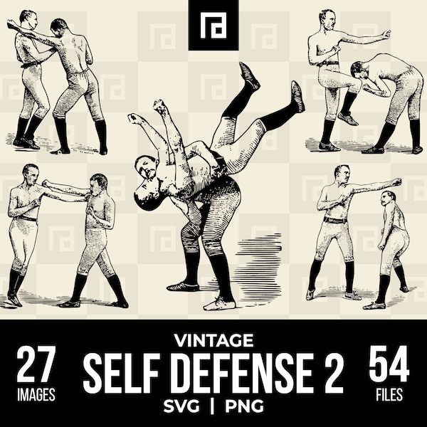 Vintage Self-defense Svg Png Bundle 2, Self-defence Art, Sparring Partners Svg, Safety Techniques, Self-protection Images, Protective Poses