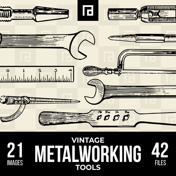 Vintage Metalworking Tools SVG PNG Bundle, Metalwork Illustrations, Various Hand-Drawn Scalable Vectors, Workshop Graphics, Metal Tooling