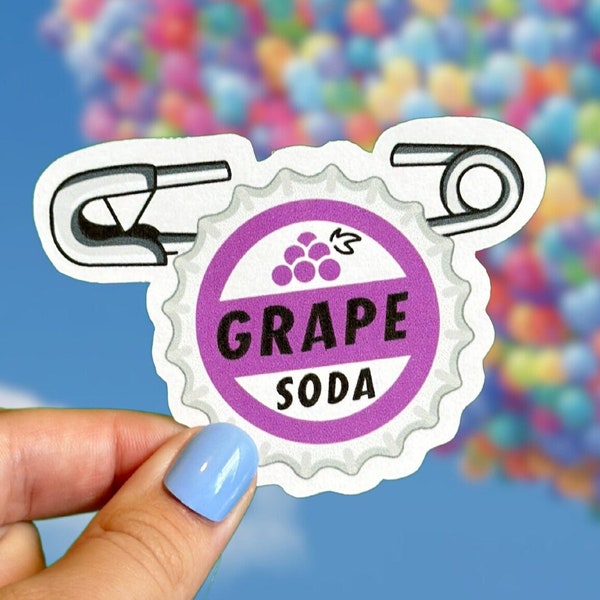 Grape Soda Pin Sticker | Pixar | Up | Russell | Balloon House | Carl | Bottle Cap | Waterproof Vinyl | Hydroflask | Planner | Laptop Decal