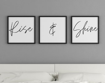 Set of 3 Bedroom Sleeping Rise and Shine wall Print Picture Quote prints