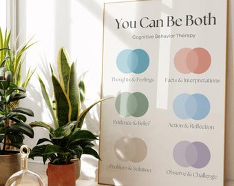 You Can Be Both CBT Wall Art | Thought & Behavior Venn Diagram Poster
