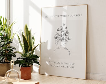 Be Patient Line Art Print, Therapist Office Decor (Digital Download)
