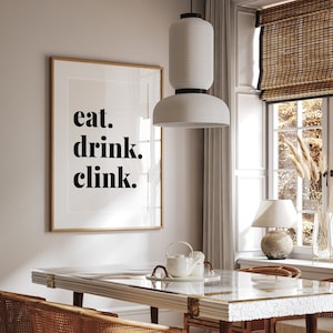 Eat Drink Clink Sign, Printable Kitchen Wall Art, Typography Print, Dining Room Wall Art, Eat Wall Art, Kitchen Counter Wall Art