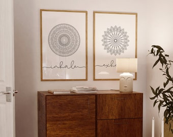 Inhale Exhale Mandala Art Print Set, Yoga Raum Dekor (digitaler Download)