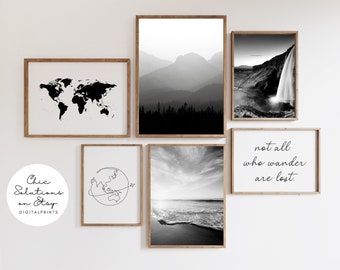 Black and White Travel Gallery Wall Art, Set of 6 (Digital Download)