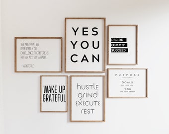 Home Office Decor Prints, Set of 6 Motivational Quotes (Digital Download)