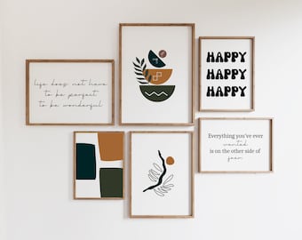 Home Office Art Prints, Set of 6, Boho Wall Decor (Digital Download)