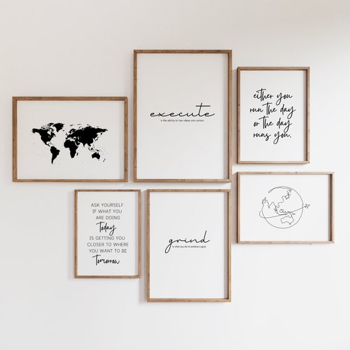 Home Office Set Set of 6 Prints Office Wall Decor Home Etsy