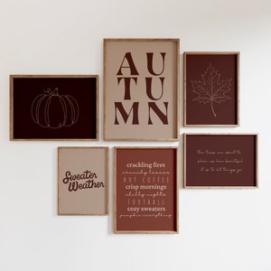 Impresiones de otoño, Conjunto de 6, Arte imprimible de otoño, Imprimible de calabaza, Arte de hojas de otoño, Cosas de otoño imprimibles, Impresiones de Acción de Gracias, Arte de pared de galería