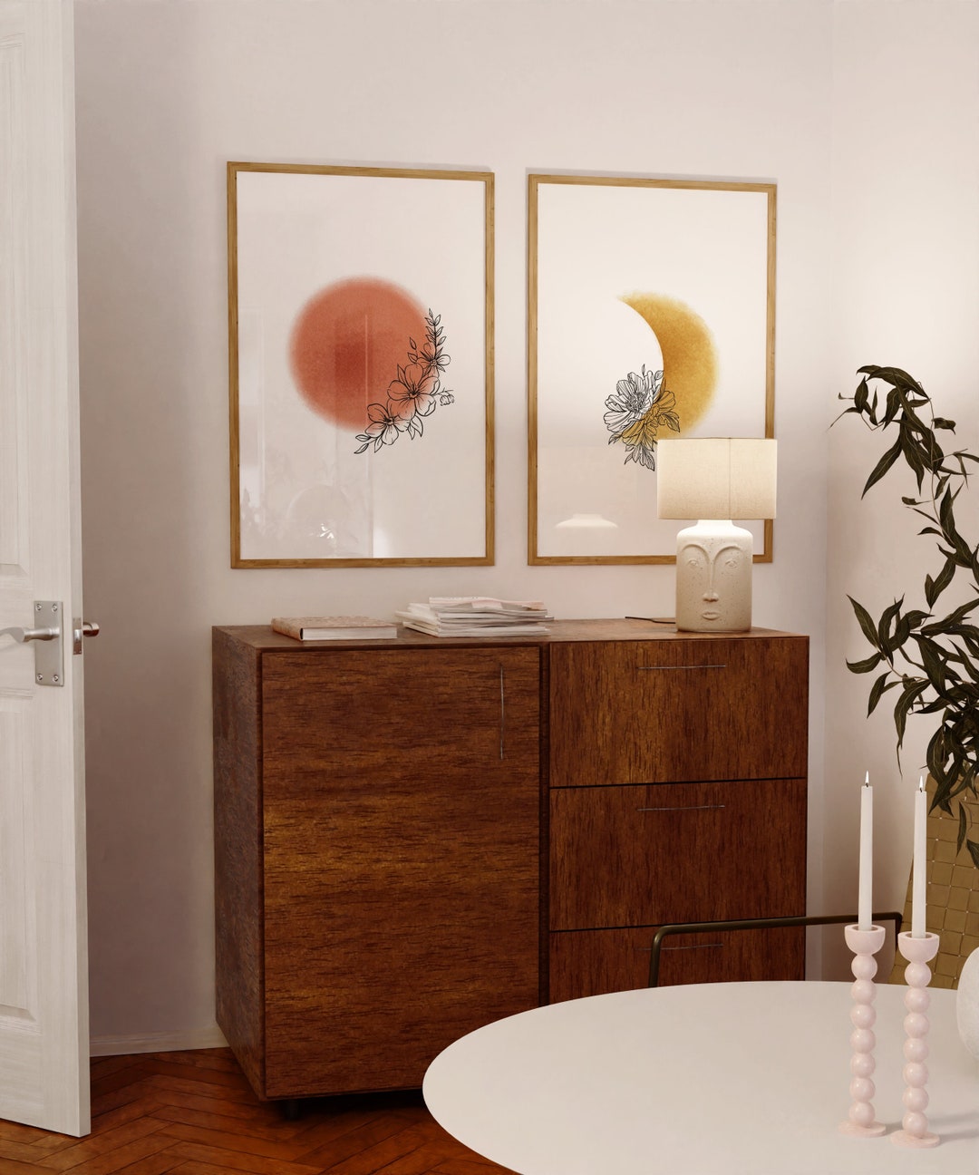 Terracotta Sun and Moon Print Set of 2 Abstract Sun Flower - Etsy
