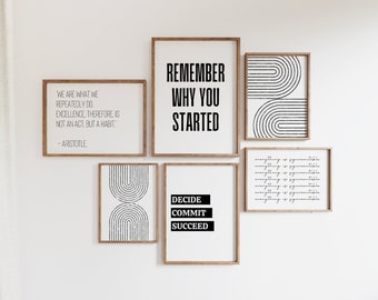 Home Office Prints Set, Motivational Quotes, Minimalist Wall Art (Digital Download)
