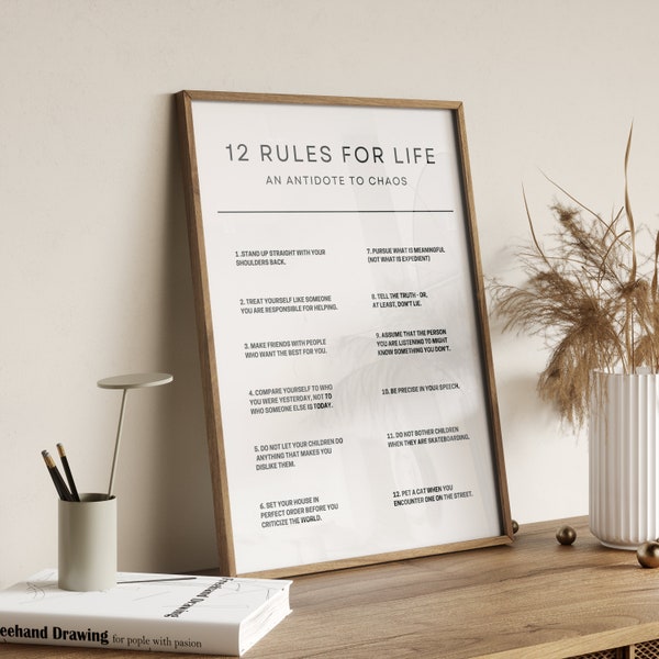 12 Regeln für das Leben, Jordan Peterson Druck, Büro-Wandkunst, Wohnheimzimmer-Wandkunst, inspirierende Wandkunst, Zitat-Poster, Klassenzimmer-Wandkunst