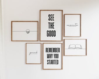 Home Office Prints Set, Minimalist Motivational Wall Art (Digital Download)