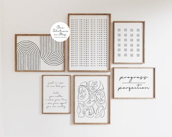 Home Office Decor Prints, Set of 6 Minimalist Wall Art (Digital Download)