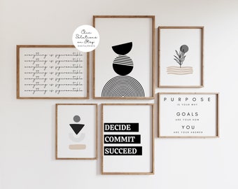 Home Office Prints Set, Geometric Art, Inspirational Quotes (Digital Download)