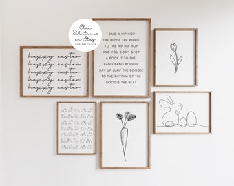 Easter Gallery Wall Art Prints, Minimalist Line Art (Digital Download)