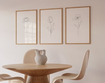 Minimal Line Art Floral Print Set, Modern Home Decor (Digital Download)