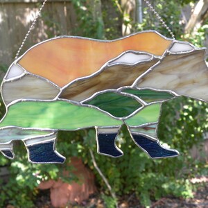 Stained Glass Mountain Landscape Bear