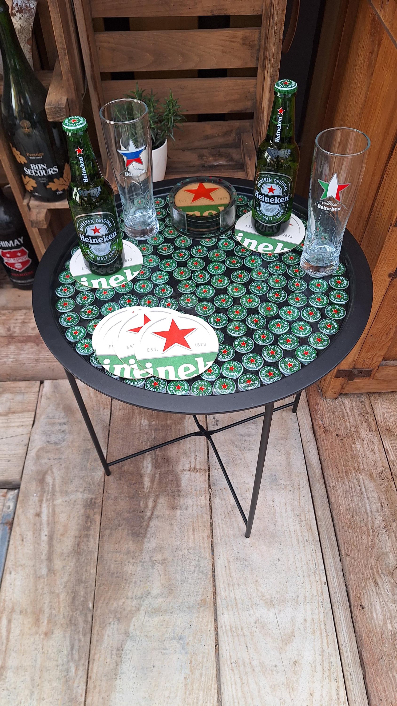 Beer Caps Side Table Epoxy Artwork Heineken - Etsy