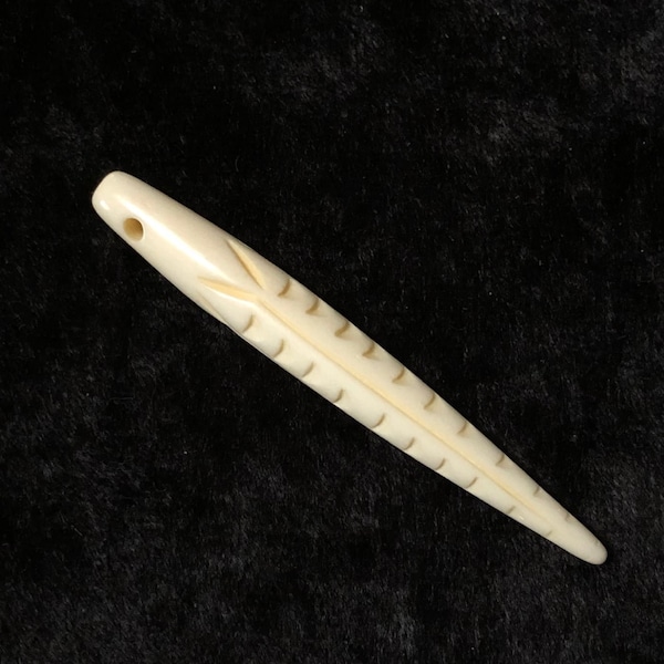 Hand Carved Tooth-Shaped Pendant with Carved Tribal Markings. - 1 Piece