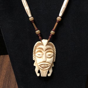 African Tribal  Bone  Mask Pendant, Ethnic Jewelry, Tribal Necklace