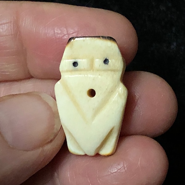 Hand Carved Cattle Bone Beads - Rustic/Ethnic Flat Owl Totem/Fetish Beads - 1 pc