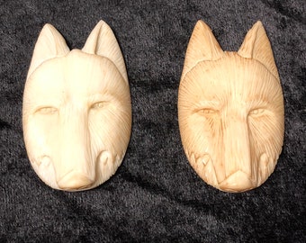 Exquisitely Detailed Cattle Bone Wolf Face Pendant - Hand Carved in Bali