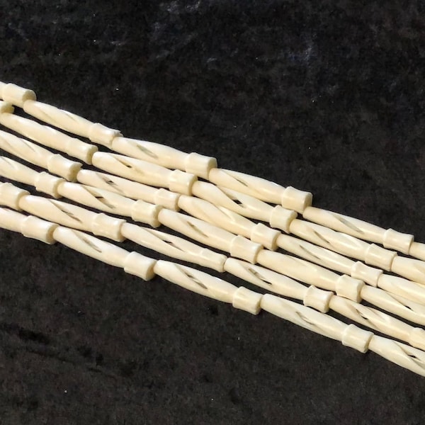 1.5" Ivory Colored Vintage Native American / Tribal Style Hand Carved Cattle Bone HairPipe/Tube Beads with Slits - 10pcs