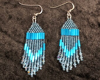 Sparkling Modern Native American Style Earrings with Preciosa Crystals Handmade in Soft Blues
