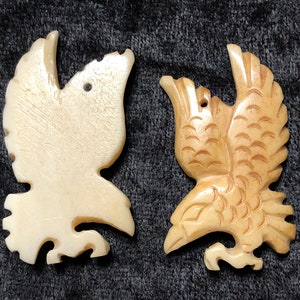 Native American Totem. Hand Carved Ox Bone Flying Hunting Eagle Totem 1 pc focal pendant Jewelry making supplies image 2