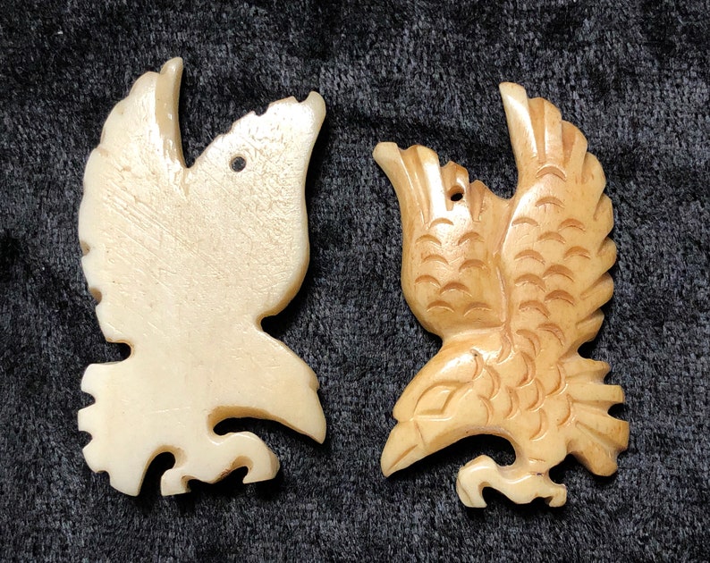 Native American Totem. Hand Carved Ox Bone Flying Hunting Eagle Totem 1 pc focal pendant Jewelry making supplies image 2