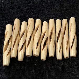 1.5" Tea Dyed Carmel Colored Native American/Tribal Swirl Style Carved Cattle Bone Tube Beads 15 Pieces
