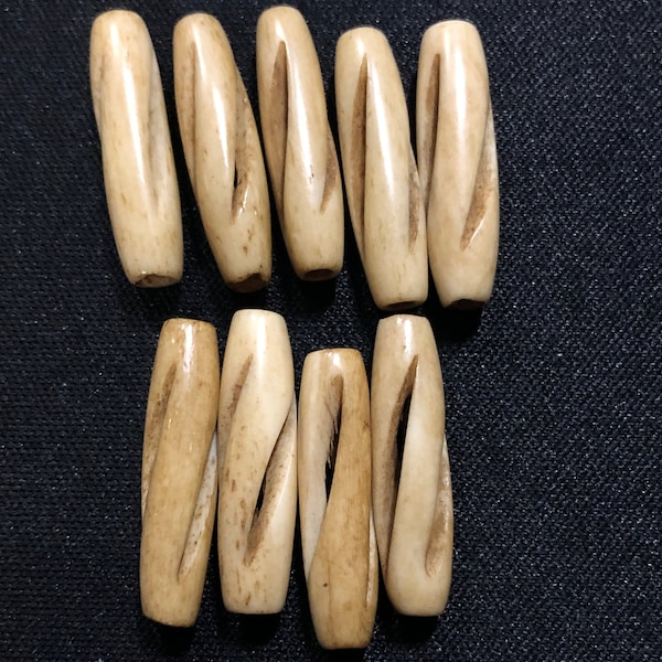 1" Carved Cattle Bone Tube Beads Tea Dyed Carmel Colored, Native American/Tribal Style -20 Pieces