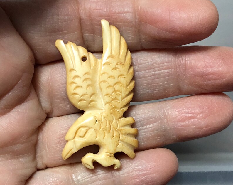 Native American Totem. Hand Carved Ox Bone Flying Hunting Eagle Totem 1 pc focal pendant Jewelry making supplies image 3