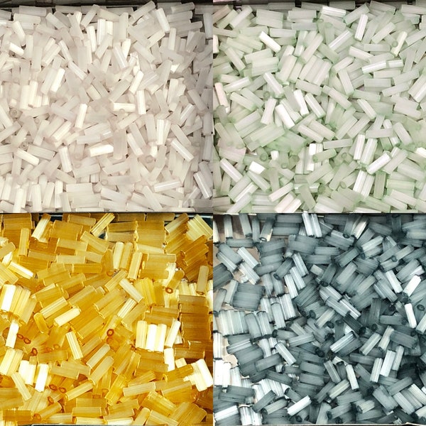 Set #1 -6mm Miyuki Satin/Silk Bugle Beads: White, Mint Green, Dark Gold, Silver Gray