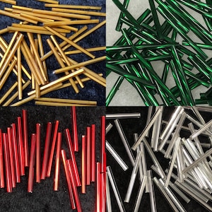Set #5 - 30mm Miyuki Silverlined Bugle Beads: Gold, Emerald, Red and Crystal - 60pcs