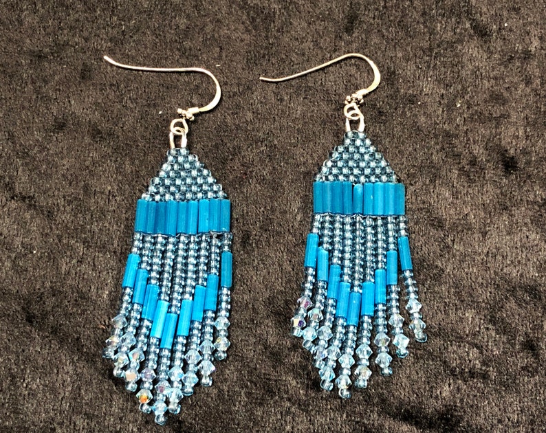 Sparkling Modern Native American Style Earrings with Preciosa Crystals Handmade in Soft Blues