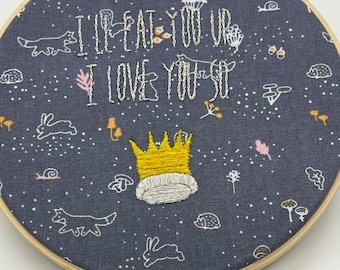I’ll eat you up, where the wild things are, nursery, kids, kid, decor, embroidery, hand embroidery