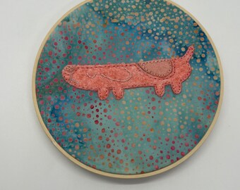 Bluey Longdog hand embroidery, pink, blue, Bluey, bingo, Longdog, embroidery, felt, applique