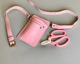 Ciseaux pour fleuriste japonais Sakagen avec ceinture à outils en cuir - Rose