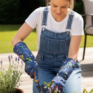 Floral Garden Gloves: Long Cotton Twill Arm Protection (Size S,M,L) image 11