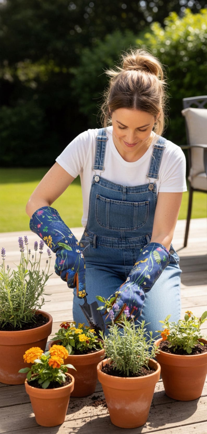Floral Garden Gloves: Long Cotton Twill Arm Protection (Size S,M,L) image 11