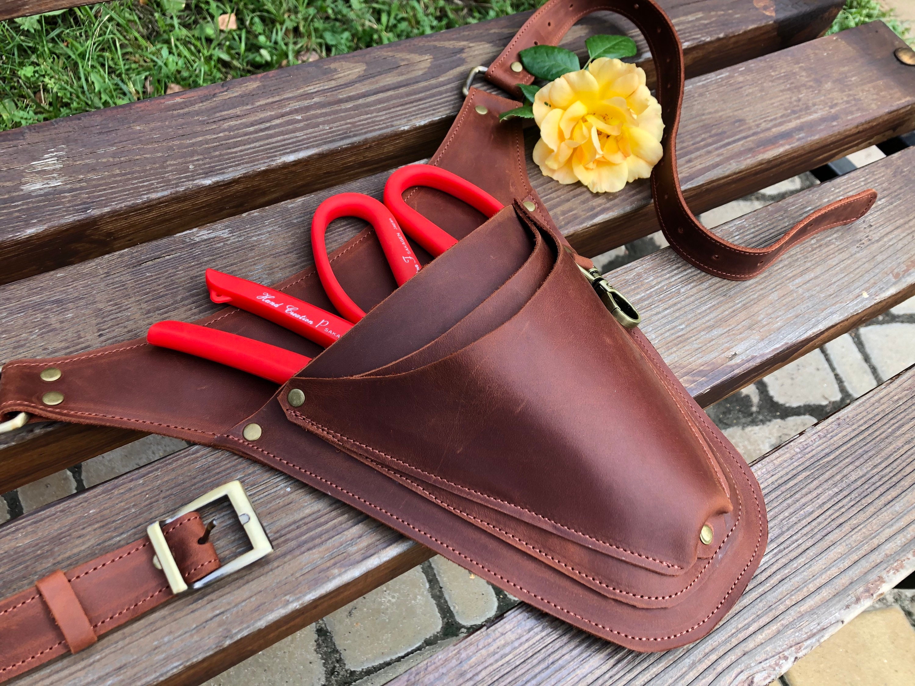レザーツールベルト、フローリストガーデナーポーチ、クレイジーホース