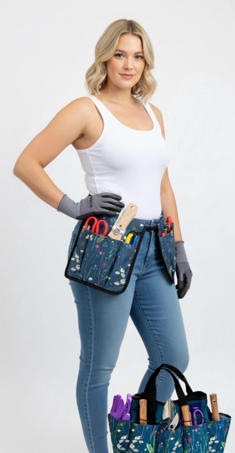 Floral Garden Tool Belt: 6-Pocket Waterproof Gardening Apron image 10
