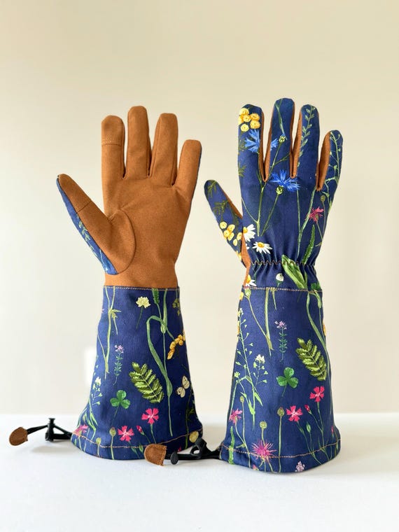 Floral Garden Gloves: Long Cotton Twill Arm Protection (Size S,M,L)