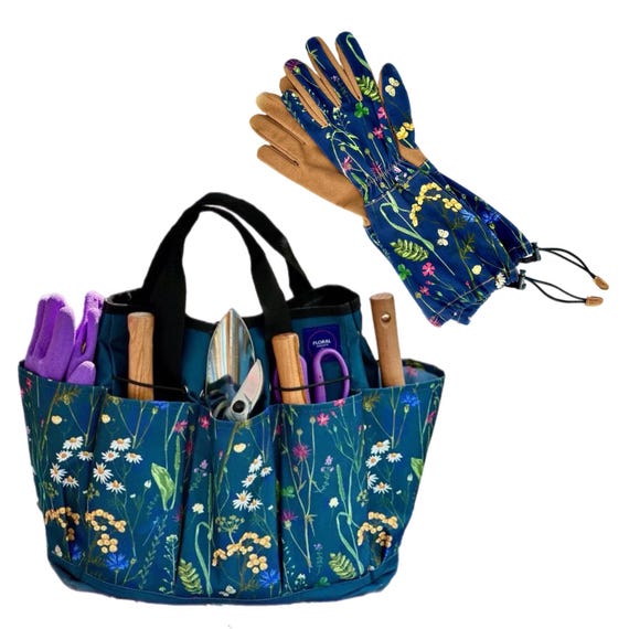 Floral Garden Tool Bag and Gloves Set, Gardener Gift