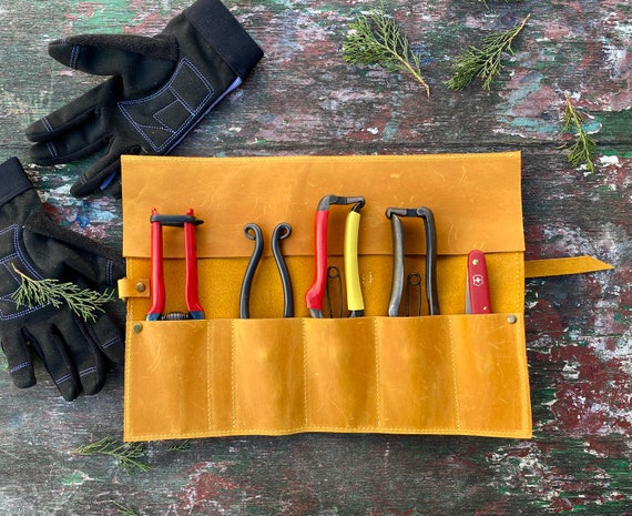 Rouleau à outils en cuir camel, pochette à outils pour bonsaï