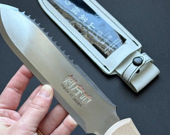 HORI HORI Japanese Stainless Steel + Leather Case, Japanese knife, Ken Katabami Japanese Hori Hori, Garden Tool from Japan, Mother’s Day Gif